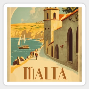 Malta Streetscape Vintage Travel Art Poster Sticker
